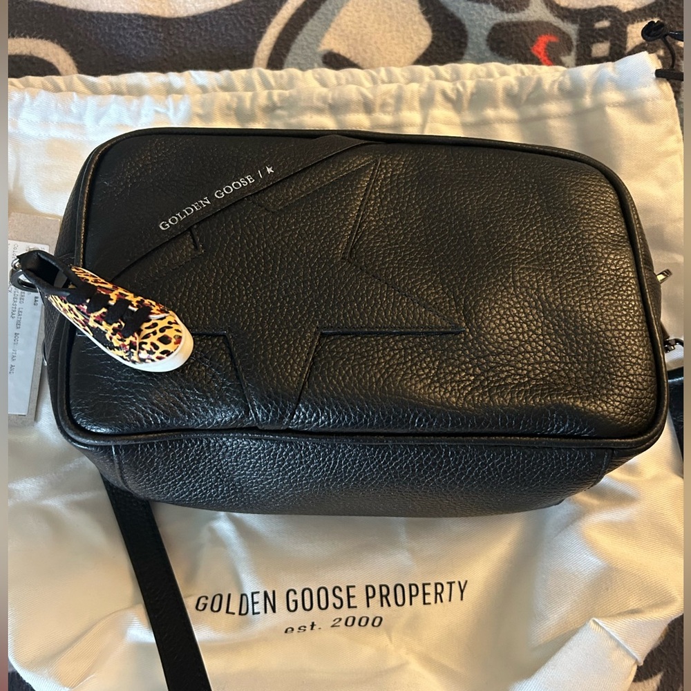 Golden Goose Black Hammered Leather Star Bag.  Made in Italy.